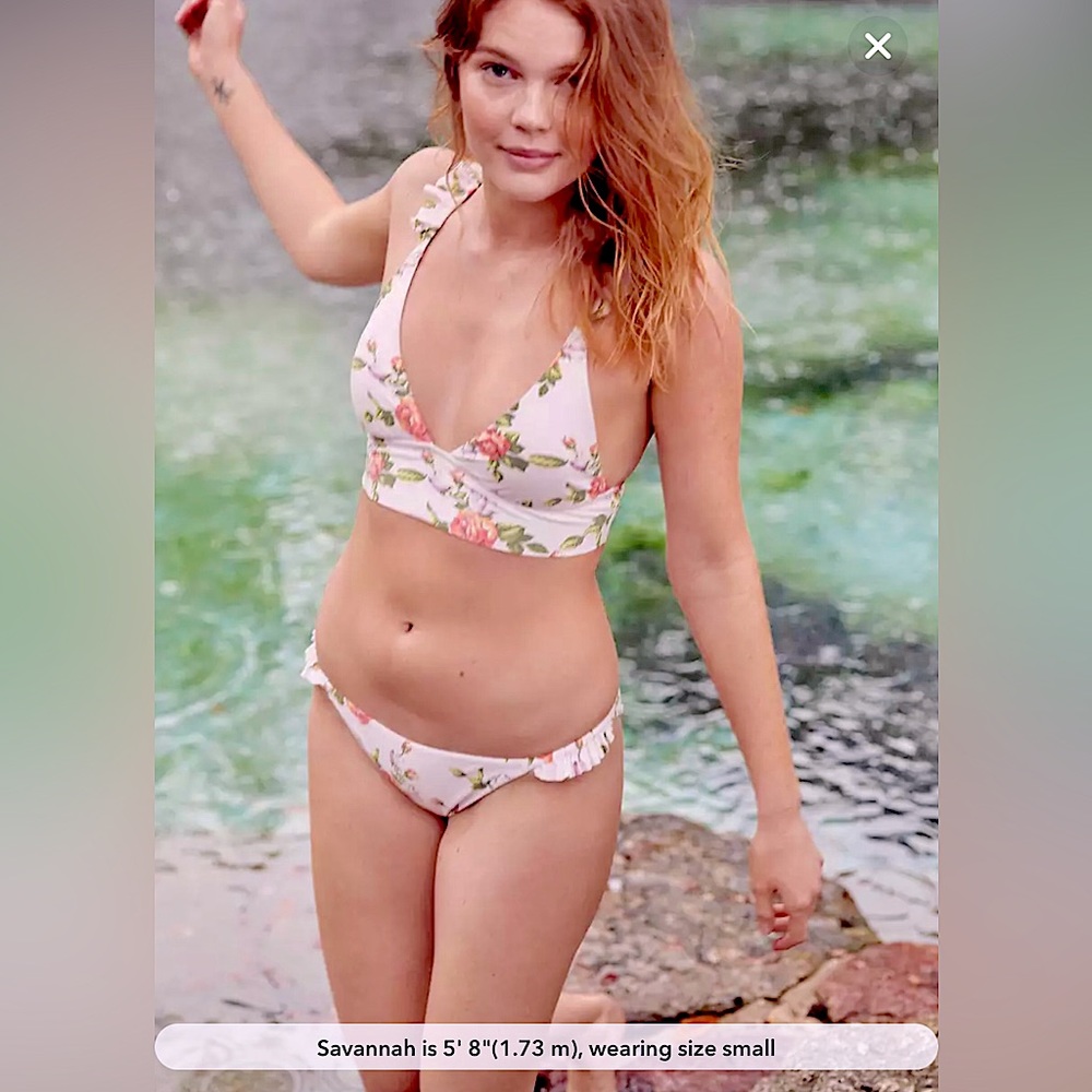 American Eagle aerie floral printed ruffle tie longline triangle bikini set